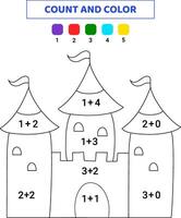 tellen en kleur schattig kasteel. wiskunde spel voor kinderen. tekening illustratie geïsoleerd Aan wit achtergrond. vector