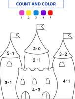 tellen en kleur schattig kasteel. wiskunde spel voor kinderen. tekening illustratie geïsoleerd Aan wit achtergrond. vector