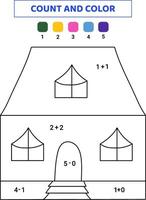 tellen en kleur schattig huis. wiskunde spel voor kinderen. tekening illustratie geïsoleerd Aan wit achtergrond. vector