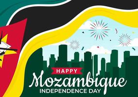 Mozambique onafhankelijkheid dag vector illustratie Aan 25 juni met golvend vlag en lint in nationaal vakantie viering vlak tekenfilm achtergrond