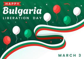 gelukkig bulgarije bevrijding dag vector illustratie Aan maart 3 met Bulgaars vlag en lint in nationaal vakantie vlak tekenfilm achtergrond ontwerp