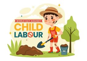 wereld dag tegen kind arbeid vector illustratie Aan 12 juni met kinderen werken voor de benodigdheden van leven in vlak tekenfilm achtergrond