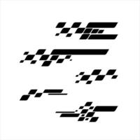 abstract auto sport ras logo met zwart en wit vlaggen. begin en af hebben lijn ontwerp voor racing kampioenschap vector