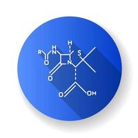 chemische moleculaire formule blauwe platte ontwerp lange schaduw glyph pictogram. bindingsrangschikking van atomen in moleculen. organische scheikunde schema. verbindingen van elementen. vector silhouet illustratie