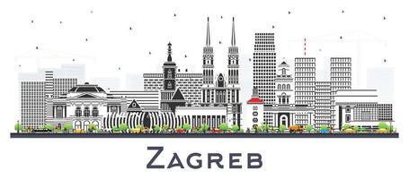 Zagreb Kroatië stad horizon met kleur gebouwen geïsoleerd Aan wit. Zagreb stadsgezicht met oriëntatiepunten. bedrijf reizen en toerisme concept met historisch architectuur. vector