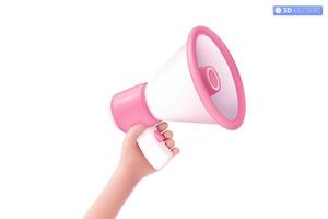 3d roze kleur megafoon spreker icoon symbool. luidspreker megafoon voor aankondigen korting Promotie, verkopen verminderd prijzen concept. 3d vector geïsoleerd illustratie, tekenfilm pastel minimaal stijl.