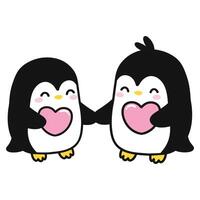 pinguïn paar met hart en Holding handen, tekenfilm illustratie van schattig pinguïns in liefde vector