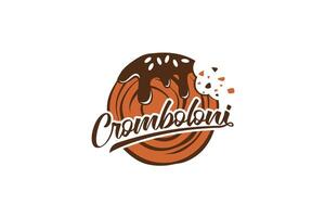 cromboloni logo met een combinatie van gebeten cromboloni en mooi belettering voor bakkerij winkels, cafés, restaurants, enz. vector