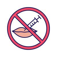 neurotoxine lippen injectie verbod kleur icoon. stop lipvergroting. neurotoxine-injectie binnen verboden teken. geïsoleerde vectorillustratie vector
