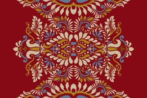 ikat bloemen patroon traditioneel Aan rood achtergrond vector illustratie.ikat etnisch oosters borduurwerk, Azteken stijl, samenvatting achtergrond.ontwerp voor textuur,stof,kleding,verpakking,decoratie,tapijt.