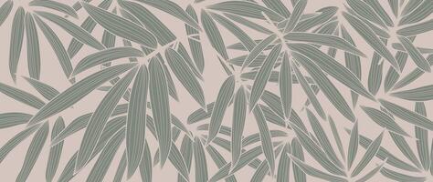 abstract gebladerte botanisch achtergrond vector. beige behang van tropisch planten, blad takken, palm bladeren, lijn kunst. gebladerte ontwerp voor banier, afdrukken, decor, muur kunst, decoratie. vector