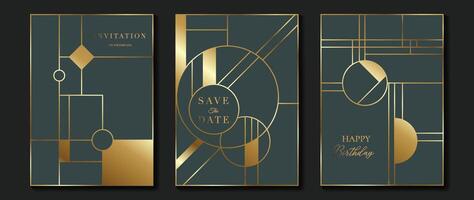 luxe uitnodiging kaart achtergrond vector. elegant klassiek antiek ontwerp, goud lijnen verloop, meetkundig vorm Aan grijs achtergrond. premie ontwerp illustratie voor gala kaart, groots opening, kunst decoratie. vector