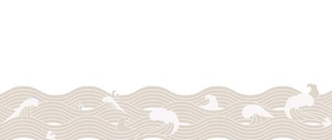 Japans zee Golf achtergrond vector. behang ontwerp met beige en wit oceaan Golf patroon achtergrond. modern luxe oosters illustratie voor omslag, banier, website, decor, grens. vector