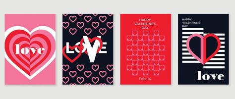 gelukkig Valentijnsdag dag liefde Hoes vector set. romantisch symbool behang van meetkundig vorm patroon, hart vormig icoon. liefde illustratie voor groet kaart, web banier, pakket, omslag, kleding stof.