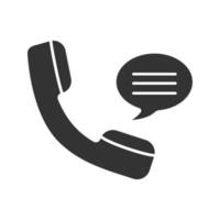 handset met tekstballon glyph-pictogram. hotline. telefonische ondersteuning. spraakbericht. silhouet symbool. negatieve ruimte. vector geïsoleerde illustratie