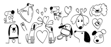 schattig honden in Valentijn dag lief huisdier vector. verzameling van honden met weinig hart, ballon. aanbiddelijk dier tekens voor clip art, decoratie, afdrukken, omslag, groet kaart, sticker, spandoek. vector