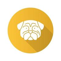 pug platte ontwerp lange schaduw glyph pictogram. dweilen. gezelschapshondenras. vector silhouet illustratie