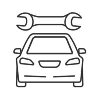 auto met lineaire moersleutelpictogram. auto werkplaats. dunne lijn illustratie. reparatie service. contour symbool. vector geïsoleerde overzichtstekening