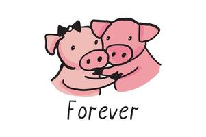 Valentijnsdag dag liefde paar varkens vector illustraties set.