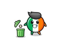 illustratie van de Ierse vlag die afval in de vuilnisbak gooit vector