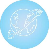 wereld Koken logo met lepel en wit logo, wereld kaart, blauw helling achtergrond, vector logo
