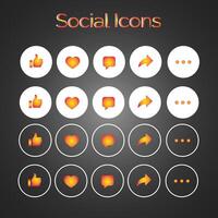 wit en oranje thema reeks van algemeen sociaal media gebruiker koppel pictogrammen. Leuk vinden, opmerking, delen en opslaan pictogrammen. sociaal media vlak icoon. vector