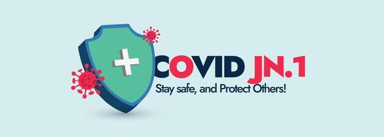 covid-19 nieuw variant jn.1. coronavirus nieuw variant jn.1 Aankondiging en bewustzijn Hoes sociaal media banier met een schild teken en covid cellen icoon. blijven veilig en beschermen anderen. jn.1 nieuw variant vector