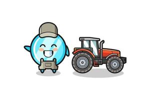 de mascotte van de spiegelboer die naast een tractor staat vector