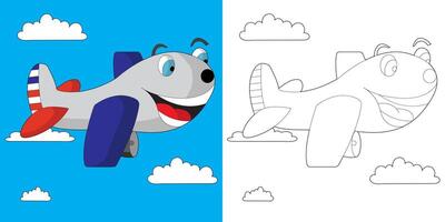 schattig glimlachen vliegtuig kleur bladzijde voor kinderen vector