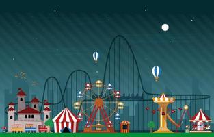 nacht pretpark kermis carnaval platte vectorillustratie vector