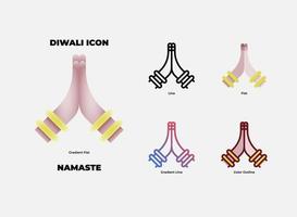 diwali namaste icon set vector