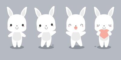 reeks van schattig wit konijn tekenfilm pictogrammen. vlak vector illustratie.