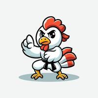 schattig kip mascotte net zo een karate meester vector