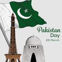 hand- getrokken Pakistan dag illustratie ontwerp vector