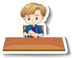 student jongen met school tafel cartoon vector