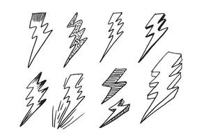 set hand getrokken doodle elektrische bliksemschicht symbool schets vectorillustraties. donder symbool doodle pictogram. vector