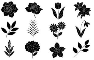 verzameling van silhouet bloem en blad elementen vector