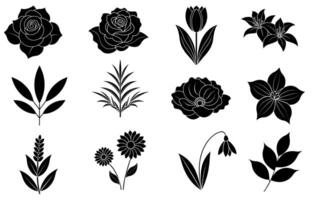 verzameling van silhouet bloem en blad elementen vector