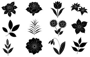 verzameling van silhouet bloem en blad elementen vector