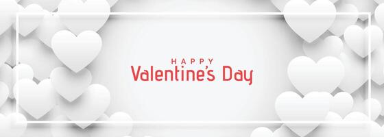 wit 3d harten banier voor valentijnsdag dag vector