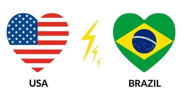 Verenigde Staten van Amerika vs Brazilië. kaart van Verenigde staten van Amerika en Brazilië in hart vorm vector