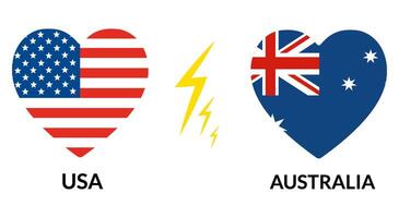 Verenigde Staten van Amerika vs Australië. vlag van Verenigde staten van Amerika en Australië in hart vorm vector