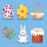 bundel van zes happy easter set iconen vector