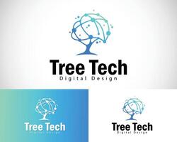 digitaal boom logo creatief netwerk aansluiten ontwerp concept pixel hersenen vector