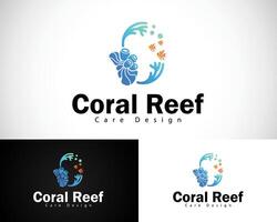 koraal rif logo creatief ontwerp concept Golf zee oceaan schoonheid strand dier vis vector