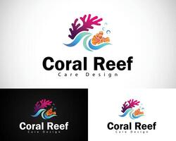 koraal rif logo creatief ontwerp concept zee oceaan schoonheid strand dier vis vector