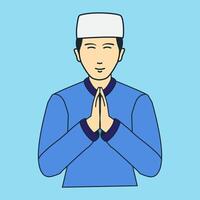 moslim Mens Welkom houding schets mensen tekenfilm illustratie van vector icoon.