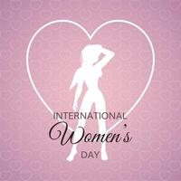 Internationale vrouwen dag achtergrond met harten en vrouw silhouet vector