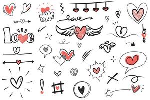 doodle harten, met de hand getekende liefde harten. vectorillustratie. vector
