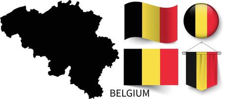 kaart van belgie en de divers vlaggen van belgie vector